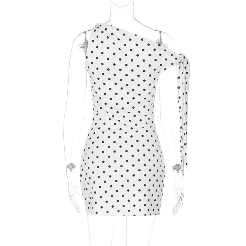 Tooxika Spring New Polka Dot Print Oblique Neck Strap Slim Fit Hip Dress