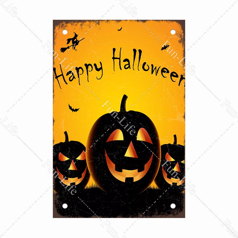 Black Cat Happy Halloween Vintage Metal Signs Halloween Party Poster Pumpkin Metal Tin Plaque Bar Pub Cafe Wall Home Decor