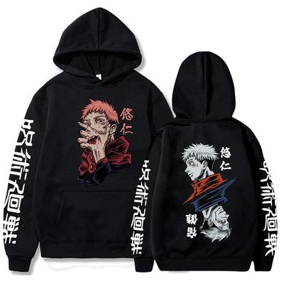Jujutsu Kaisen Itadori Yuji Freizeit Übergröße Studenten-Hoodie Klassenübergreifendes Fleece-Kapuzensweatshirt Beidseitiger Grafikdruck