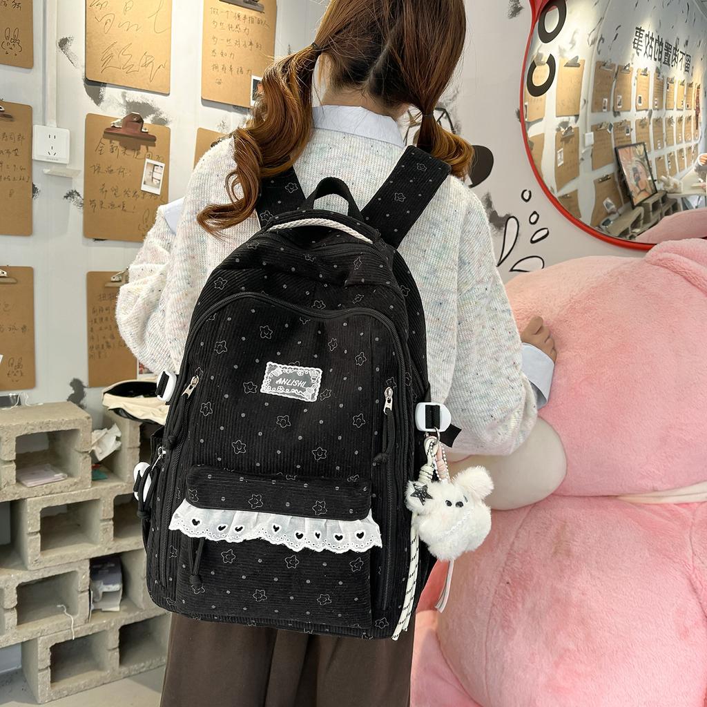 Schoolbag Korean high school student schoolbag female ins casual and light class backpack versatile corduroy large capacity backpack