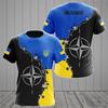 Ukraine Patriotic Soldier Graphic T-Shirt with Camo Sleeves