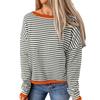 Europe, America 1116 Autumn and Winter New Women's Clothing Women's Crew Neck Striped Contrasting Long-sleeved Top