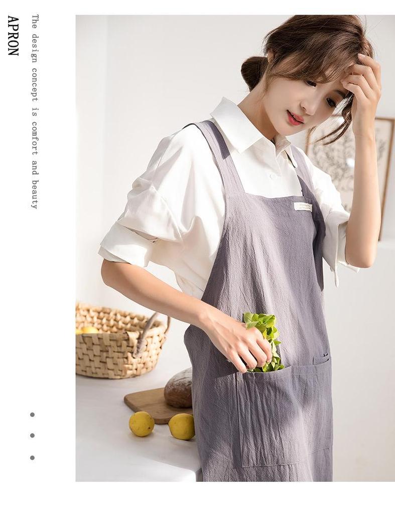 Japanese & Korean Retro Cotton Linen Apron with Logo, Tie-Free Design for Home, Flower Shop, or Painting Use