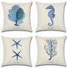 Premium Quality Flax Throw Pillow Case With Marine Organism Patterns For Home Decor