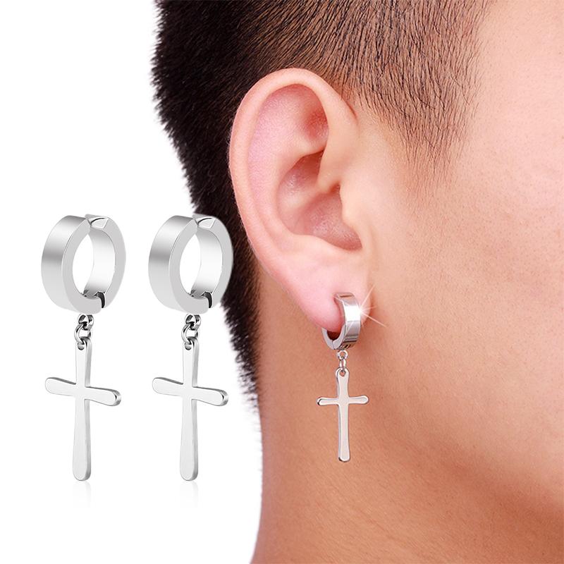 1Pair  Cross Pendant Ear Clip Non Piercing Earrings Fake Earrings Gift for Men Women Jewelry