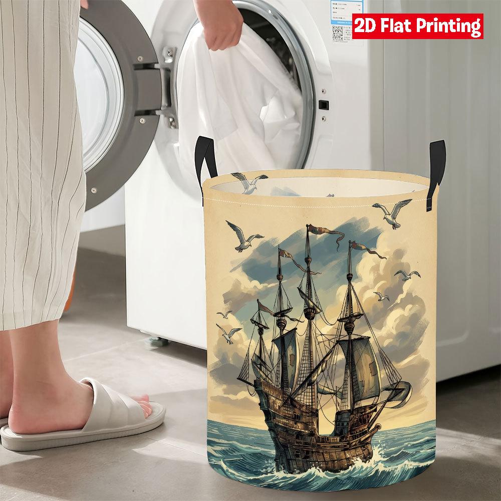 Collapsible Laundry Basket Large Round Waterproof Fabric Hamper Dirty Clothes Storage Bin Toy Organizer with Handles