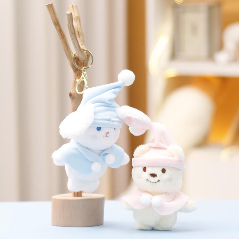 Cute Rabbit Bear Plush Doll With Hat And Cape Design For Bags And Key Holders