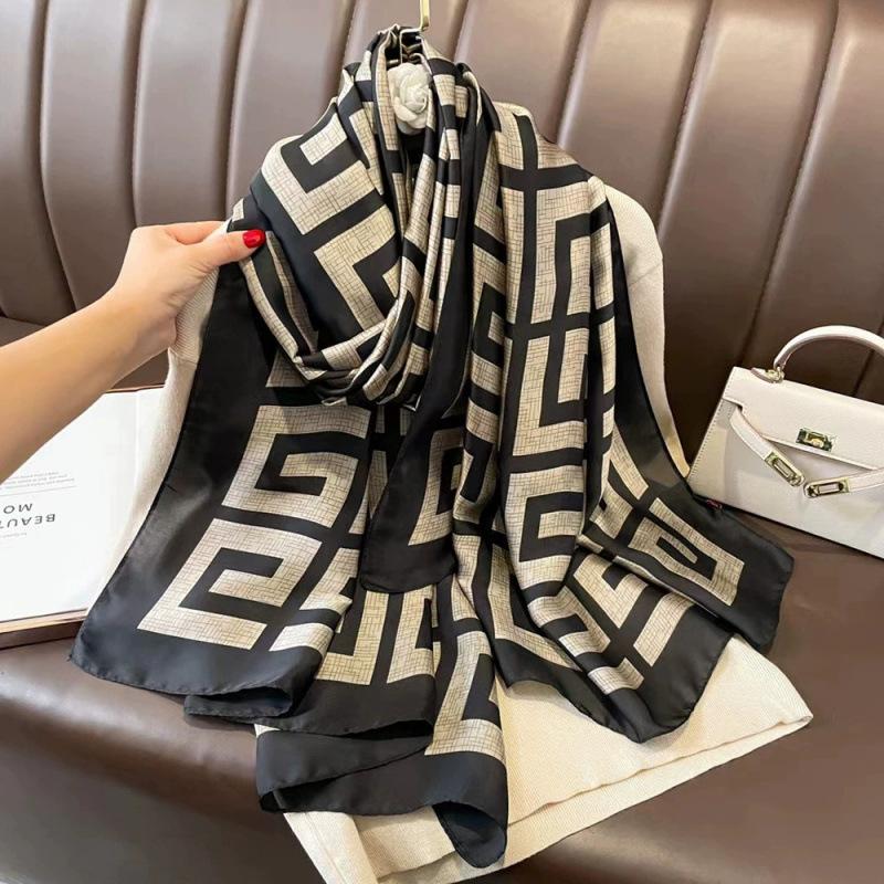 Spring and Summer Thin Silk Scarf High-end Printed Long Scarf New Satin Travel Sunscreen Scarf National Style Cloak
