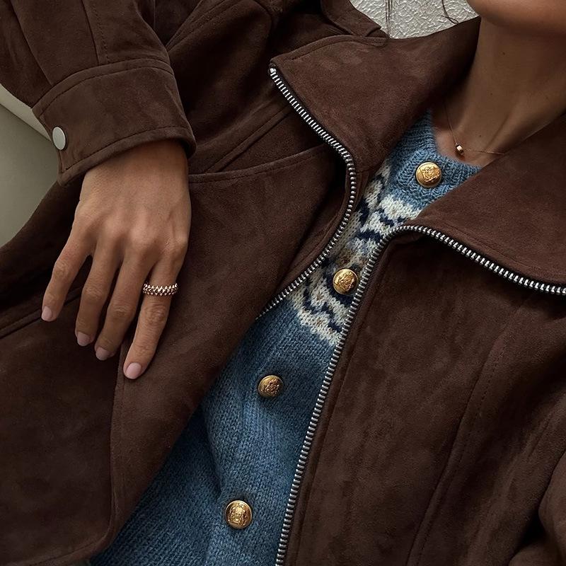 2024 Y2K Retro Braune Kurze Lockere Jacke für Damen - Frühling & Herbst Kollektion