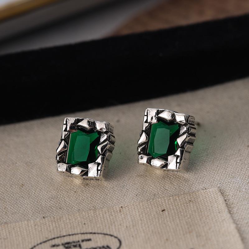 Trendy Geometric Square Emerald Zircon Hip Hop Stud Earrings for Women