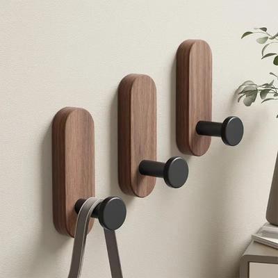 Nordic Style Wood Wall Hooks No-drill Space Saving Self Adhesive Hooks Self Adhesive Mounted Hooks Home Storage Use