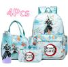 4-teiliges Set mit aufgedrucktem Demon Slayer-Cartoon-Rucksack, Handtasche, Federmäppchen und 750-ml-Trinkflasche für Teenager (Jungen und Mädchen) – große Kapazität, wasserdichter Schulrucksack