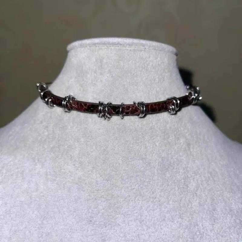 New Punk Trendy Gothic Geometry Leather Collar Chain Choker Necklace For Women Men Fashion Vintage Jewelry Y2K EMO Accessories