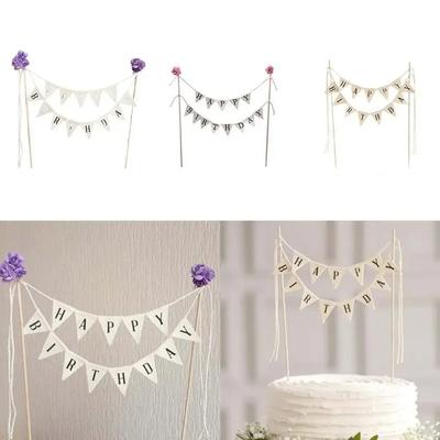 Gâteau de Fête d'Anniversaire Drapeau Décoration Créative Lettres en Tissu Décor DIY Cuisson Décoration pour Gâteaux Festifs