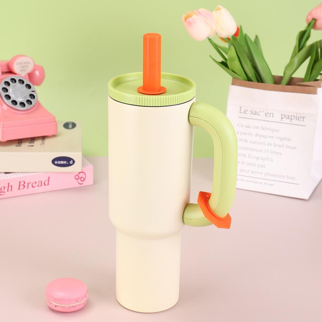 Stainless steel thermos cup dopamine handle car cup creative portable outdoor car straw Bingba cup