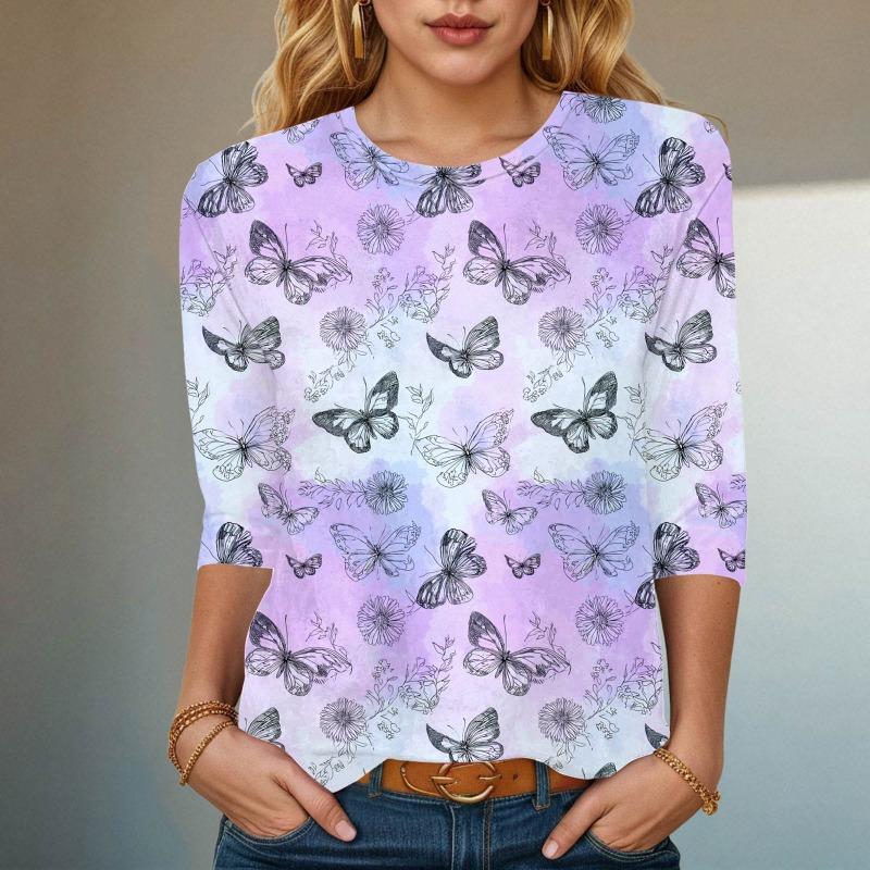 Fashionable women s round neck printed top XS