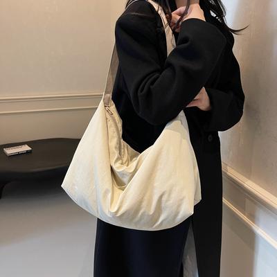 Pleated Soft Cloth Bag Women's Crossbody Bag Nylon Cloth Bag Large Capacity Simple Cloth Bag Shoulder Bag