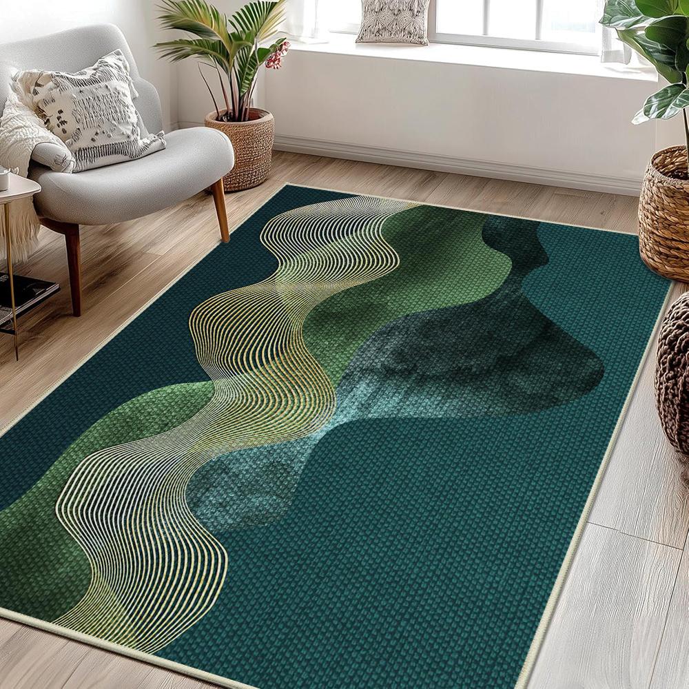 Modern Wave Pattern Green Carpet - Non-slip Soft Carpet for Living Room Bedroom - Eco-friendly Home Decor (Multiple Sizes)"