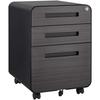 Black 3-Drawer Mobile Under Desk Office File Cabinet, Storage for Legal/Letter/A4 Files, 5-Wheel Anti-Tipping, Steel, Waterproof & Moisture-Proof