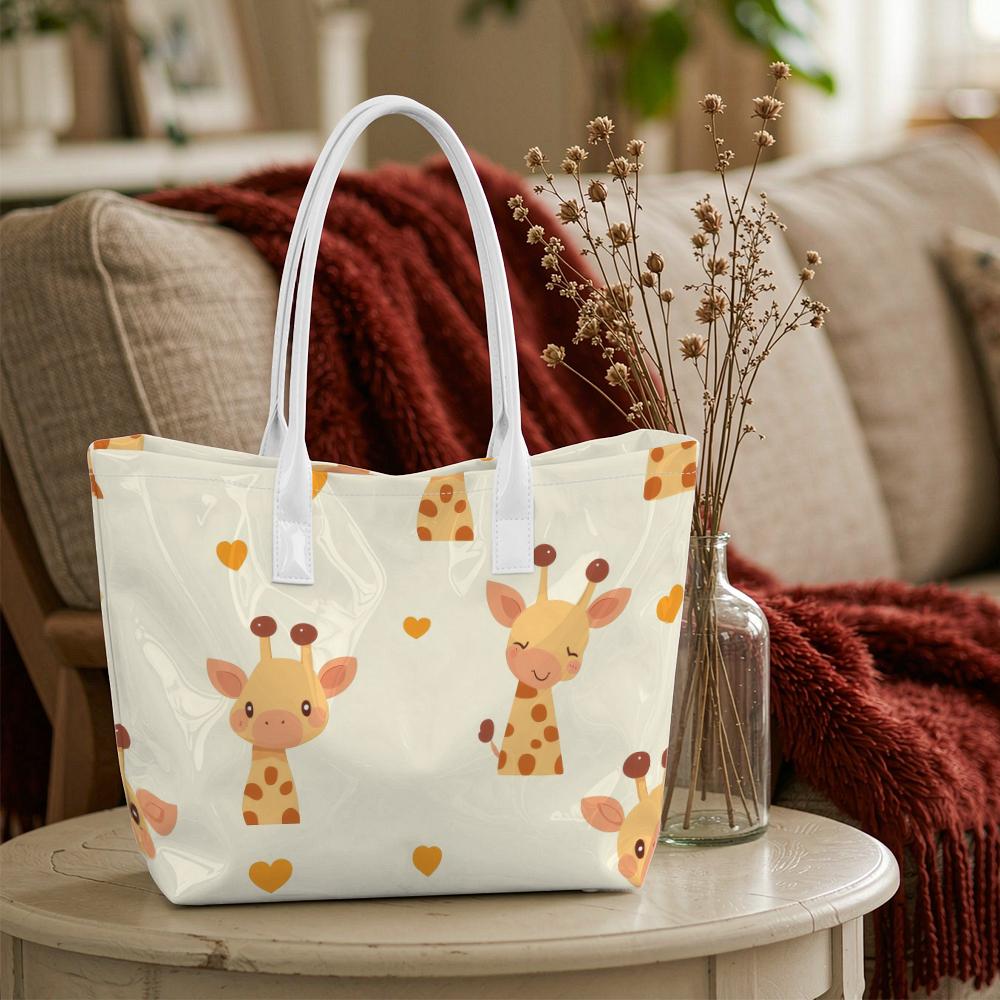Cute Giraffe Pattern Tote Bag Casual Daily Portable Large Capacity Lightweight Shoulder Handbag