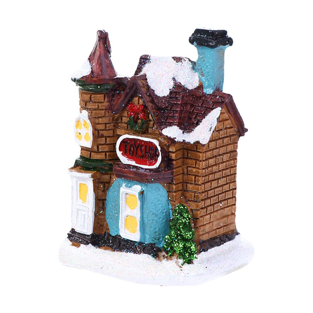 Neujahrs Feengarten Miniaturen Figur Leuchtendes Kunstharz Handwerk Ornament LED-Licht Weihnachtsdekoration Dorfhaus