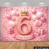 2D Plane, 1 Item - 6th Birthday Party. Pink Glittering Gold Numbers, Paired with a Luxurious Diamond-studded Crown.