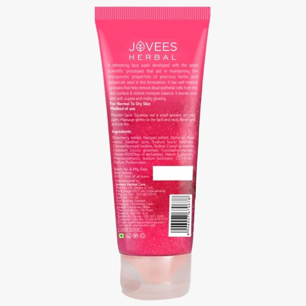Jovees Herbal Strawberry Face Wash 50ml | Gentle Cleanser For Hydrating Glowing Skin | Brightens Complexion & Removes Pigmentation | For Normal Skin