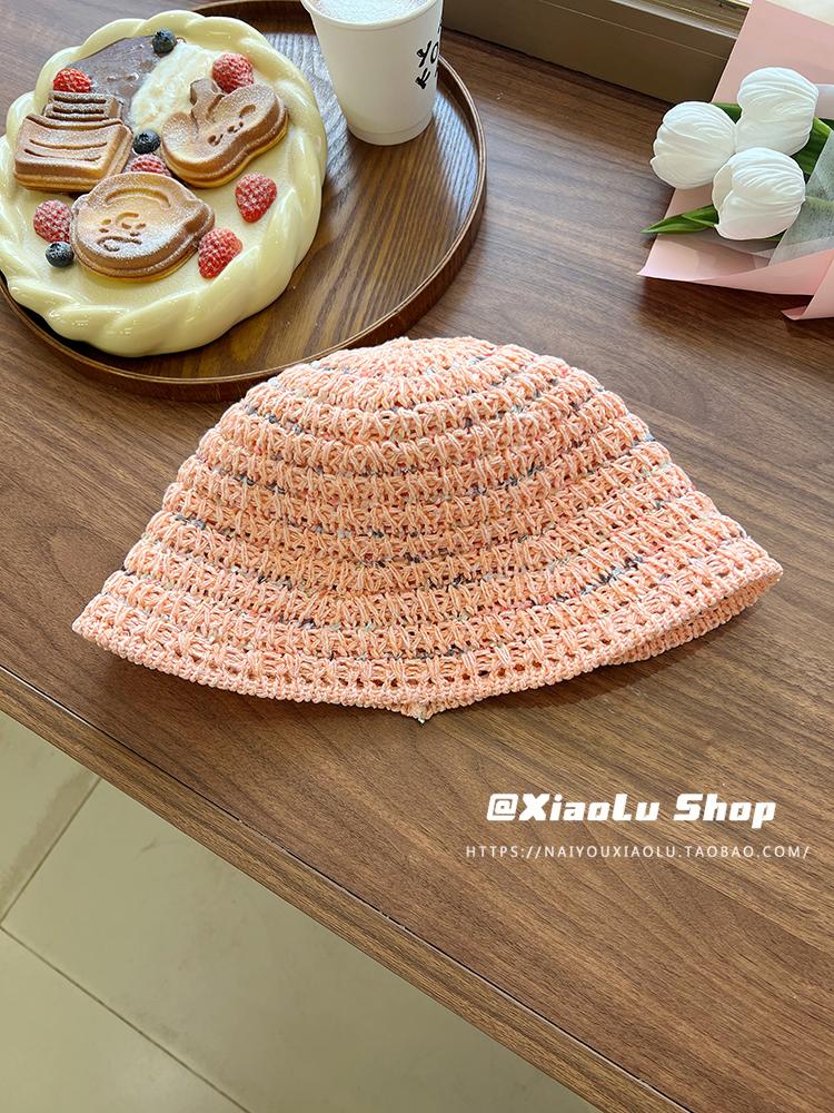 Hand woven straw hat bucket hat women's light hollow basin hat big brim sunshade sunscreen bucket hat