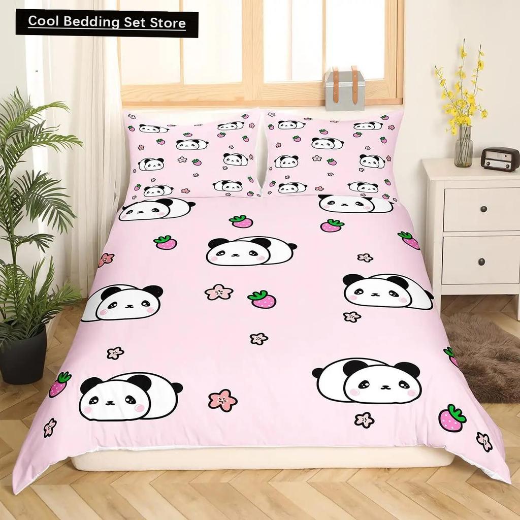 Panda King Full Bedidng Set Kids Romantic Bedding Set Cartoon Animal Duvet Cover Bicycle Balloon Dragonfly Polyester Quilt Cover