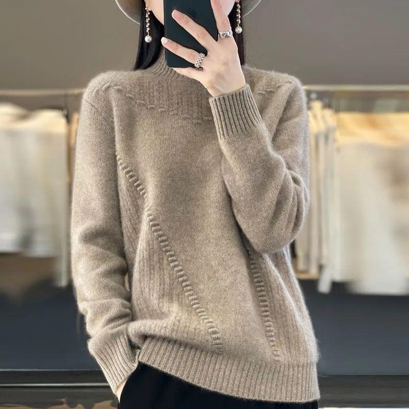Women's Solid Color Turtleneck Sweater Autumn Winter Knitted Top Fashionable Warm Base Layer