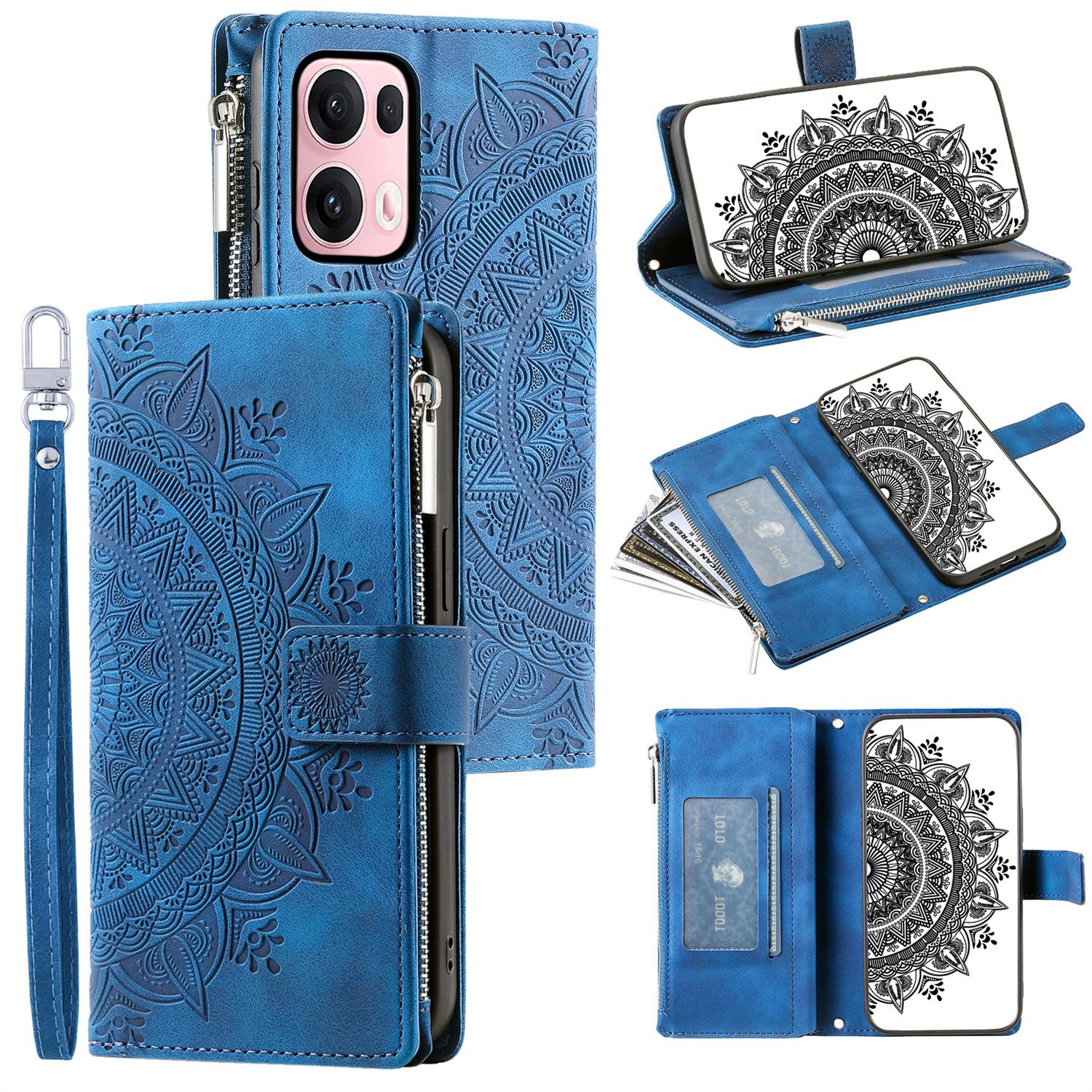 

Style 006 For Oppo Reno13 Pro 5G Wallet Case PU Leather Phone Cover Mandala Flower Pattern Blue