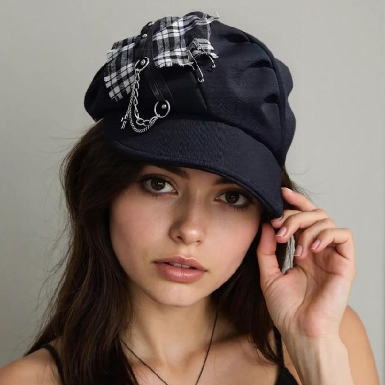 Punk Berets Metal Chain Unisex Headwear Accessory for Women Men Cabbie Hat for Halloween Cosplay Party Outfit
