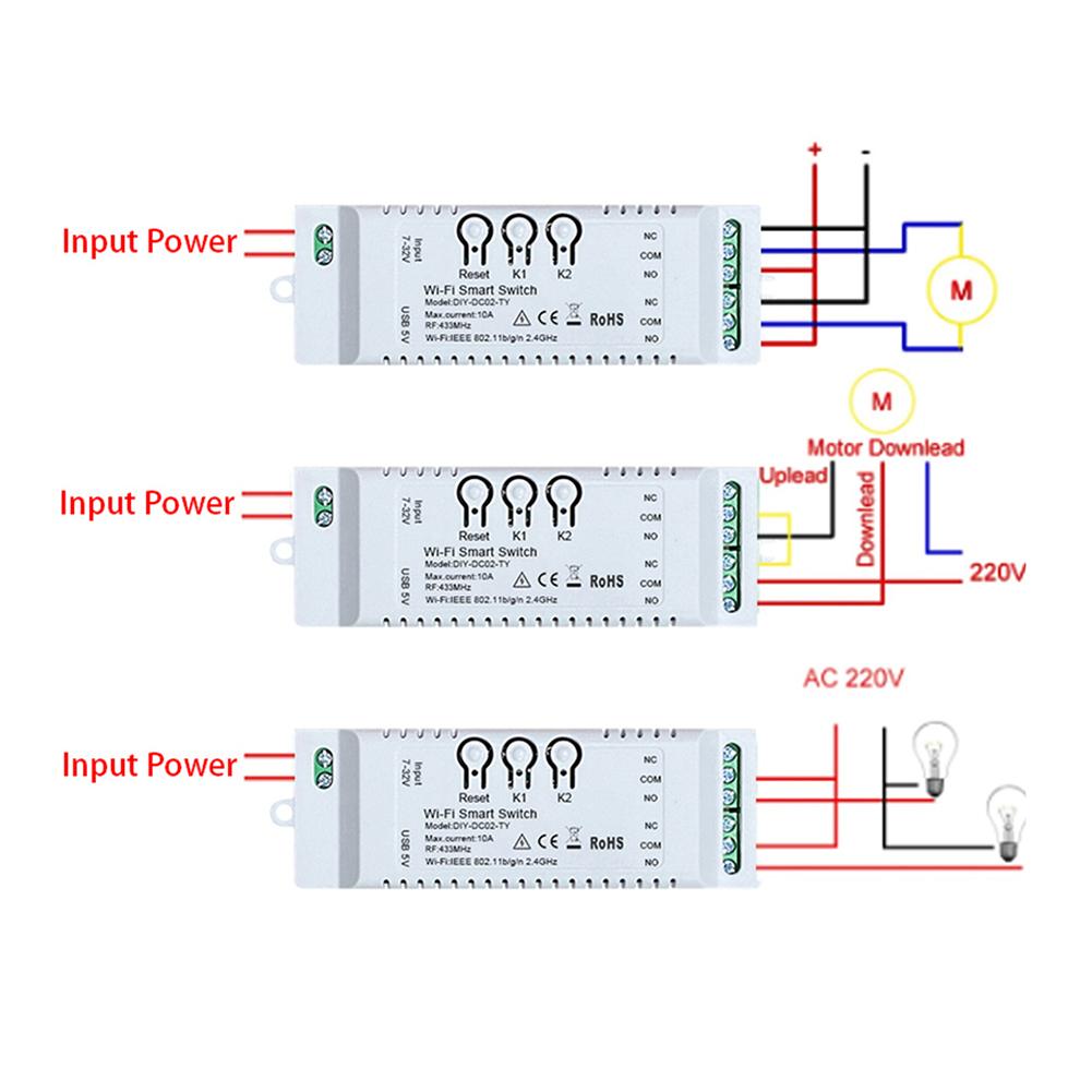 7-32V/85-265V WIFI Relay Switch Module Work with Alexa Google Home Smart Switch Module Smart Life APP 2CH RF 433MHZ
