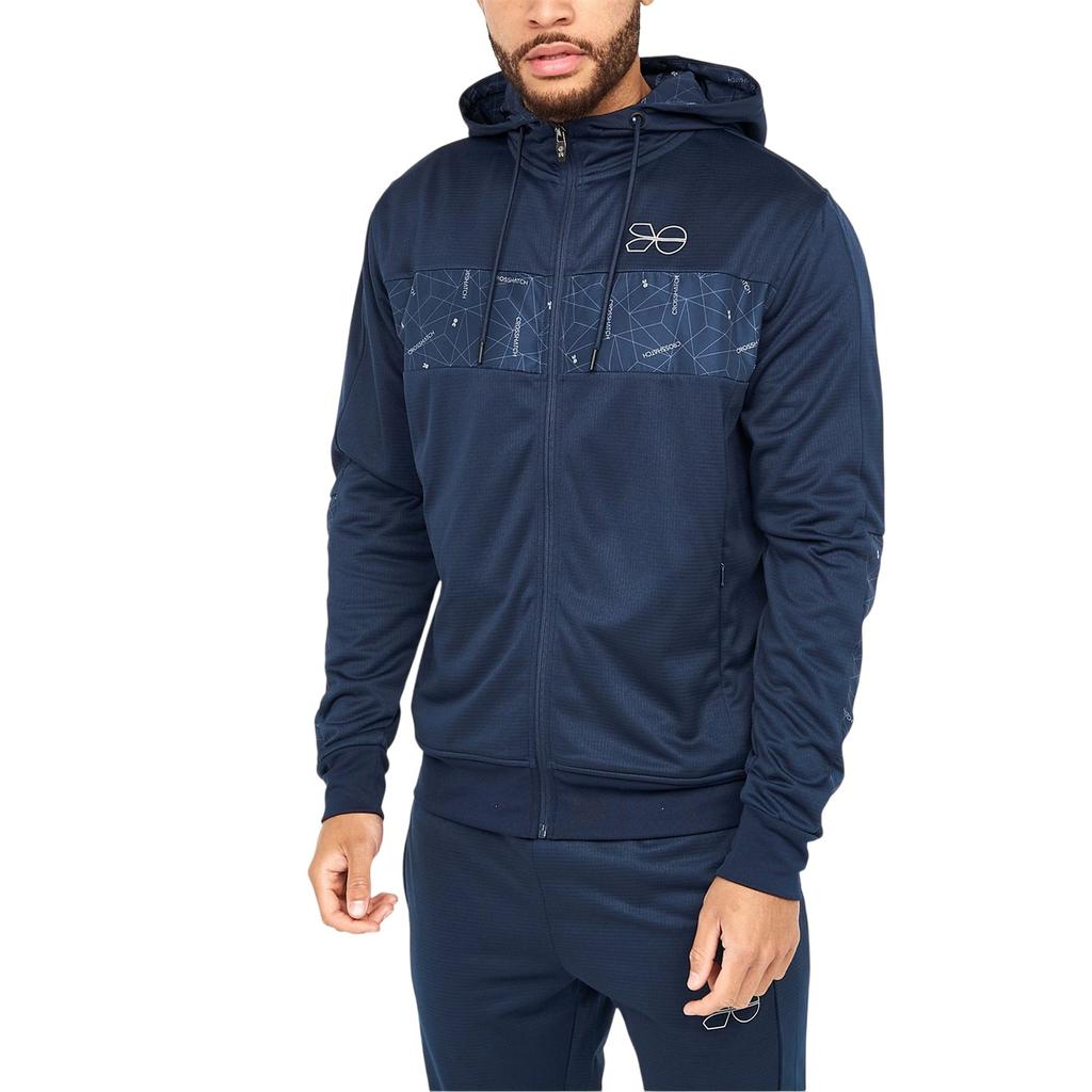 Crosshatch Mens Geometric Pattern Full Zip Hoodie