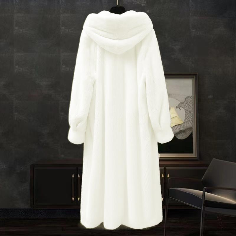 2 New mink velvet coat women's hooded fur coat loose long European mink velvet leopard print cotton thickened winter