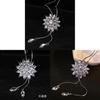 Elegant Snowflake Crystal Pendant Long Necklace For Women With Alloy Chain