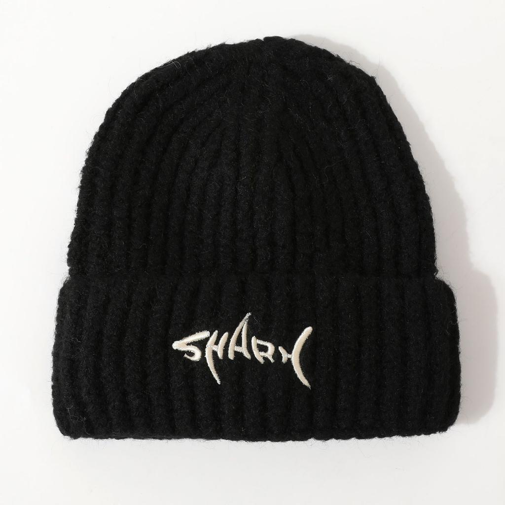 Hat Women's Embroidered Letters Korean Version Versatile Warm Wool Hat Ear Protection Curl Edge Cold Knitted Hat Fashionable Cold Hat