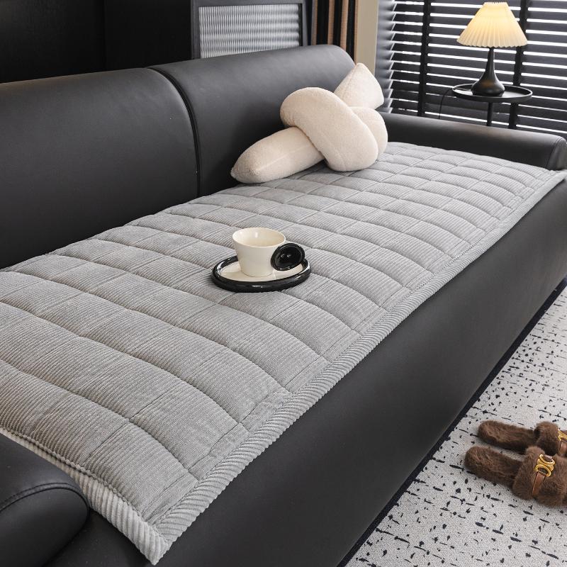 2025 Modern Minimalist Non-Slip Seat Cushion New Corduroy Grid Quilted Sofa Mat Winter Warm Thickening Plush Cushion Universal