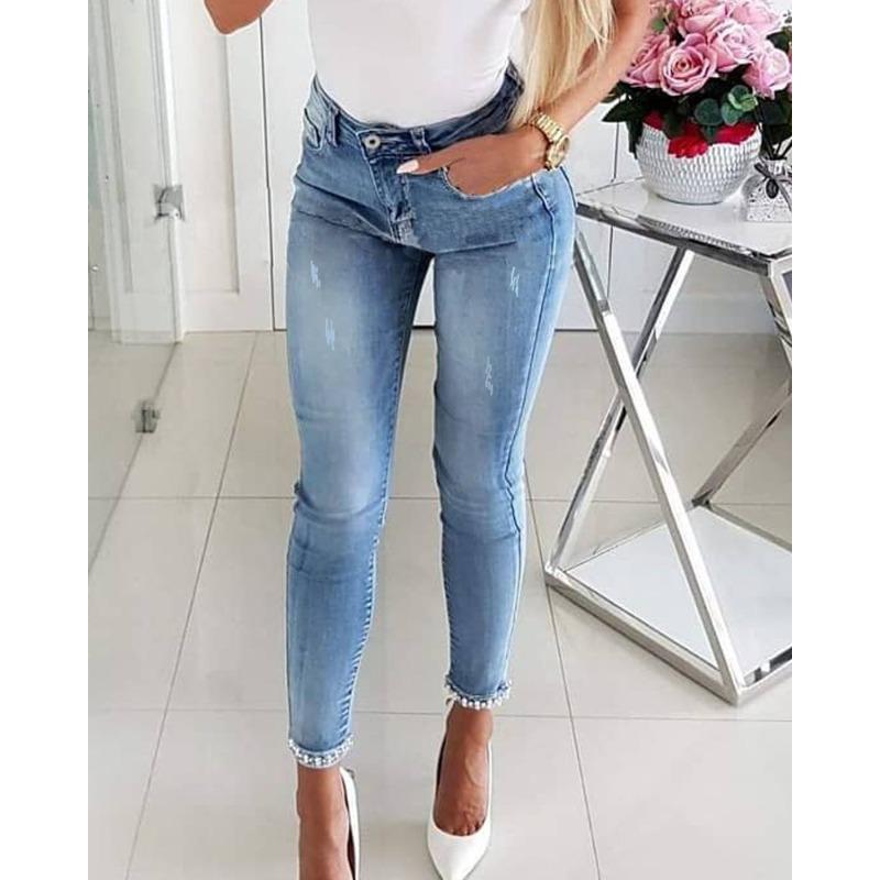 VEZFAA Damenmode, lässig, einfarbig, bedruckt, hohe Taille, Hosen, Hosen und Caprihosen