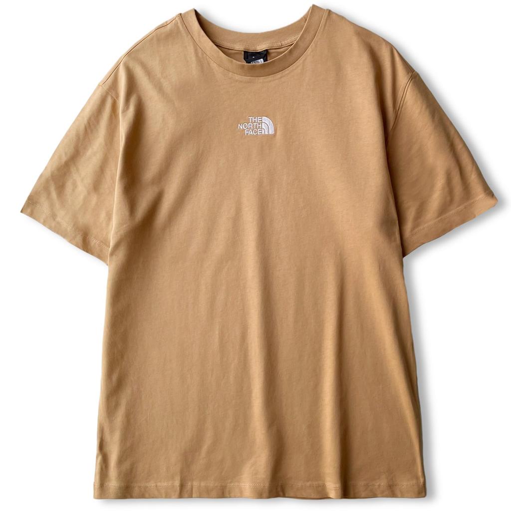 The North Face Женская футболка оверсайз с коротким рукавом, миндального цвета, размер M, с вышивкой, простой дизайн, логотип,