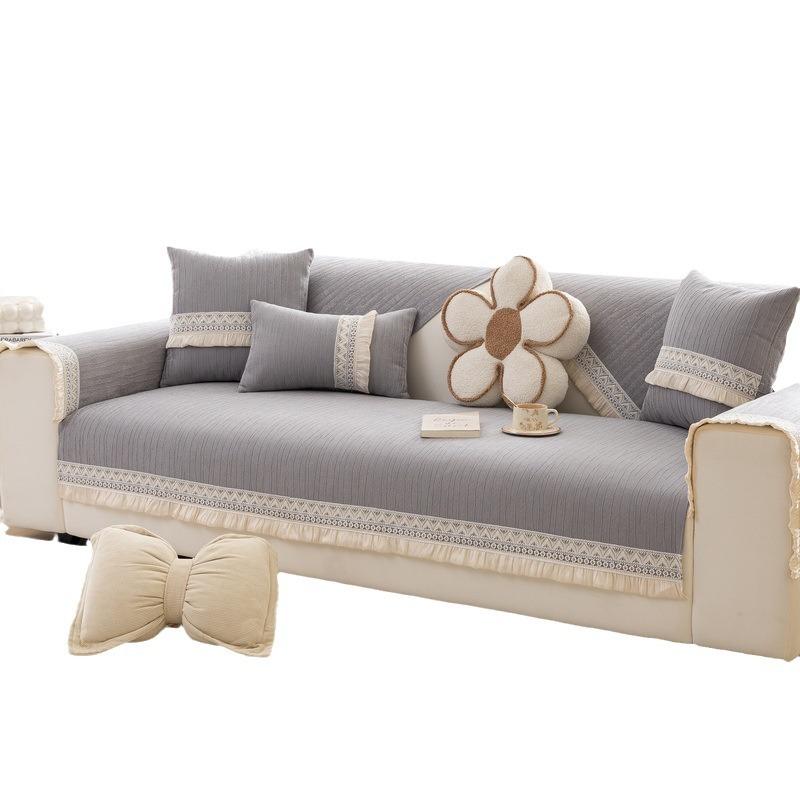 Sofakissen im französischen Creme-Stil für alle Jahreszeiten, neuer leichter, luxuriöser, rutschfester Sofabezug aus hochwertigem Leder