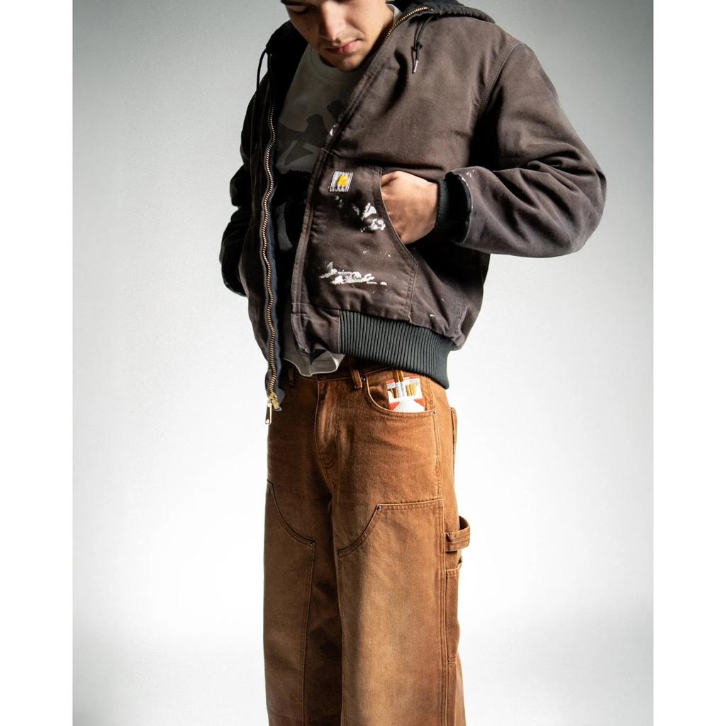 BeatStreet Neue Y2K Gothic Punk Amerikanischer Retro Punk Bestickte Jeans Herren Gewaschen Altbraun Locker Gerade Weite Beine Modische Jeans