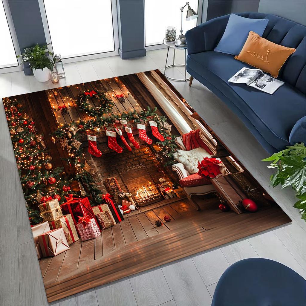 2026 New Merry Christmas Tree Santa Claus New Year Cartoon Carpet Rug for Bedroom Living Room Sofa Home Doormat Decor,Non-slip