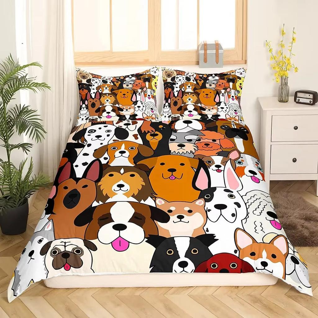Cartoon Puppy Down Comforter Set Bedding Set 3-piece Duvet Cover Set