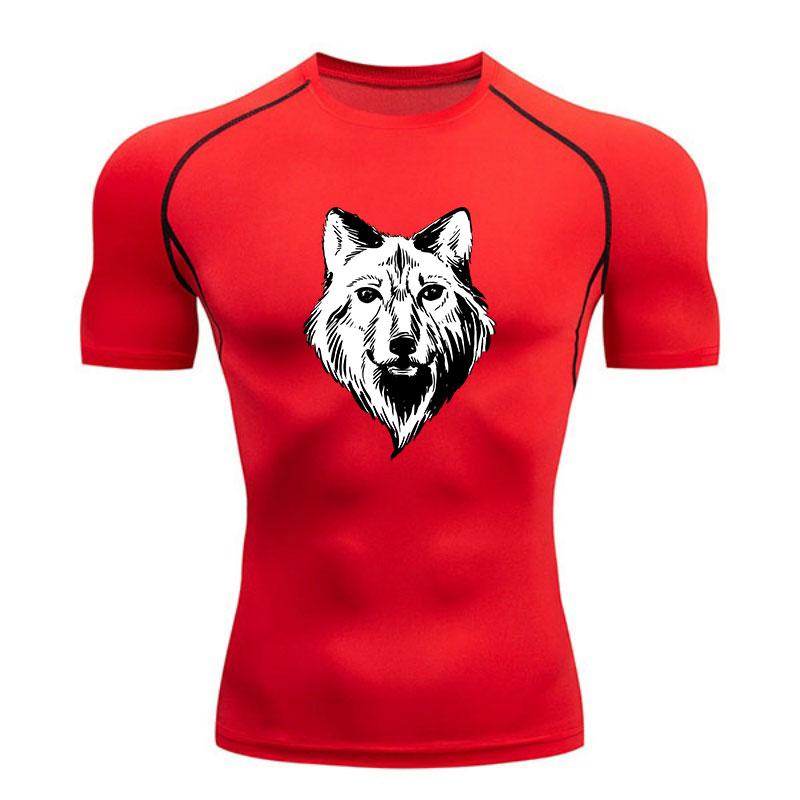 Men's Compression Workout T-Shirt, Breathable Wolf Head Prin