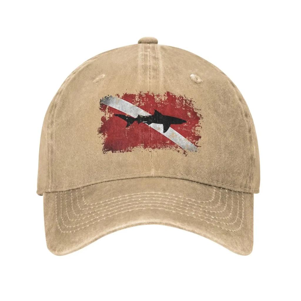 Boné Jeans Esportivo Retrô Bandeira de Mergulho Scuba Tubarão Vintage Ajustável Snapback Casquetes Unissex Liso Baseball Chapéu Cowboy
