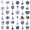 Blue Sparkling Zircon Star Moon Series Charms Beads Fit Original Bracelet Women DIY Pendant Accessories Jewelry 925 Silver Gifts