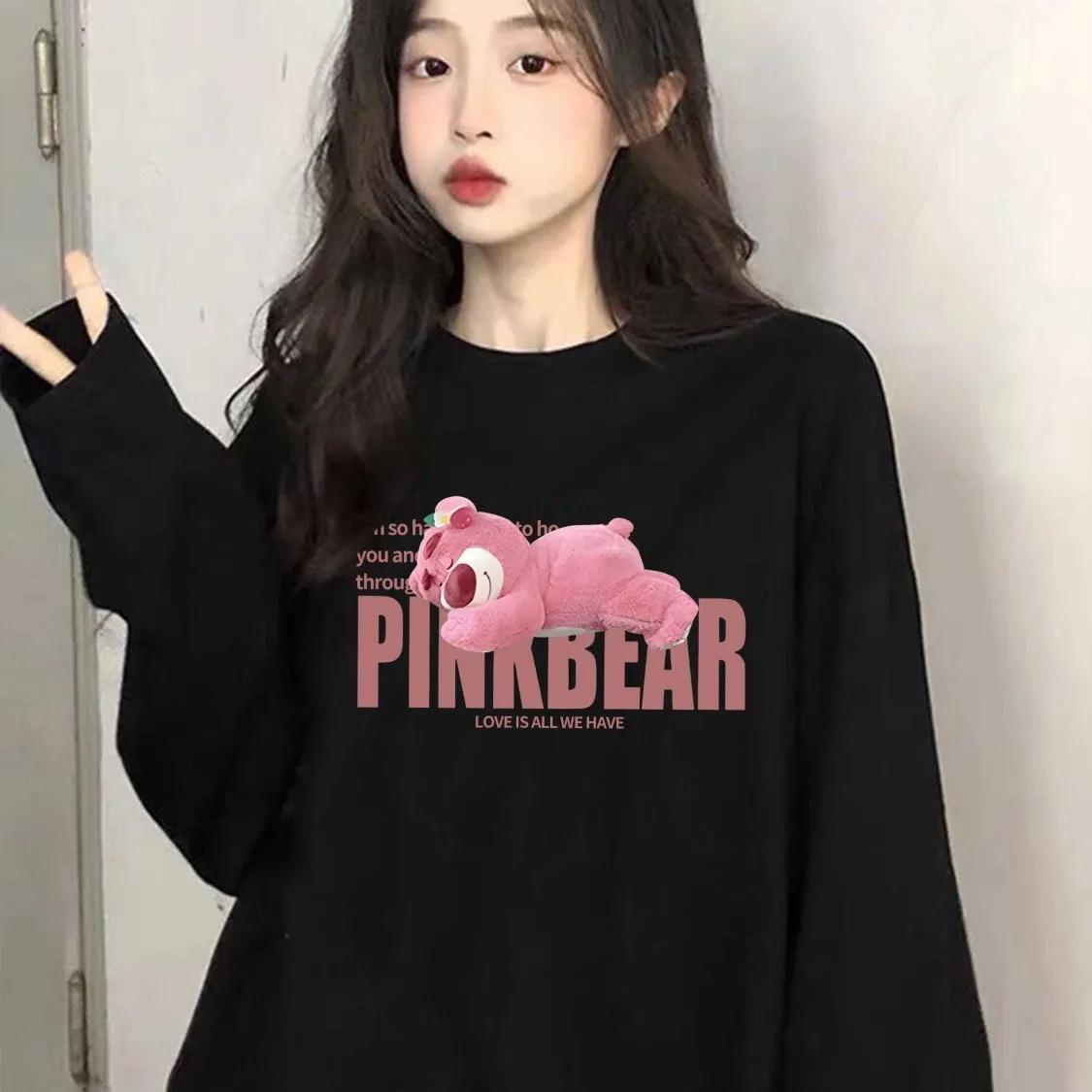 

Модная женская футболка с длинным рукавом и круглым вырезом из чистого хлопка - Шикарный мультяшный дизайн, Повседневный свободный крой для весны и осени 2025 L (101-115 lbs)