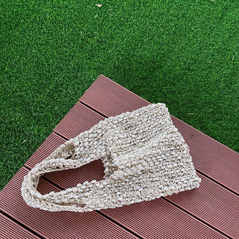 Handmade Stone Crochet Shoulder Bag Luxury Hollow Woven Handbags and Purses Rope Knitting Shopper Tote Designer Bags for Women