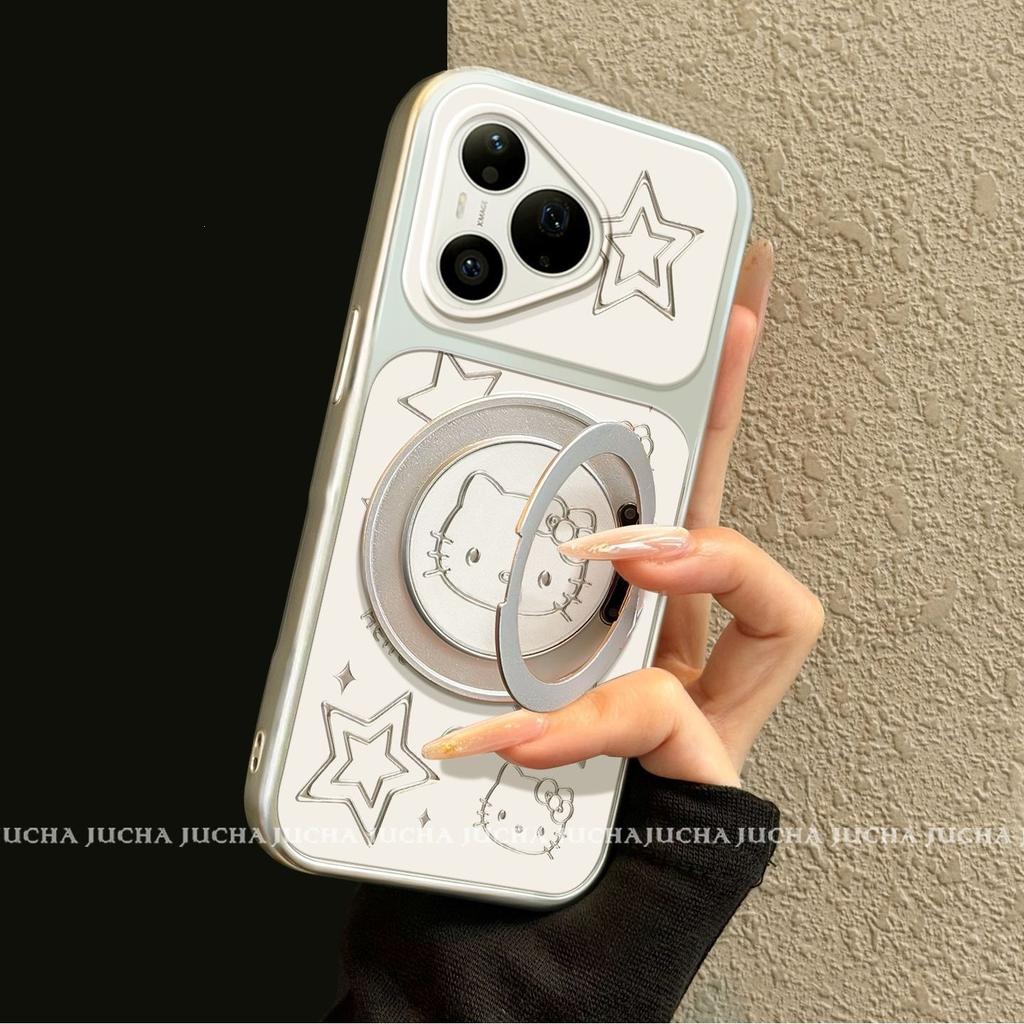 Applicable To Huawei Purapromax Mobile Phone Case with Bracket Huawei Anti-drop Pura Silver Star Cat
